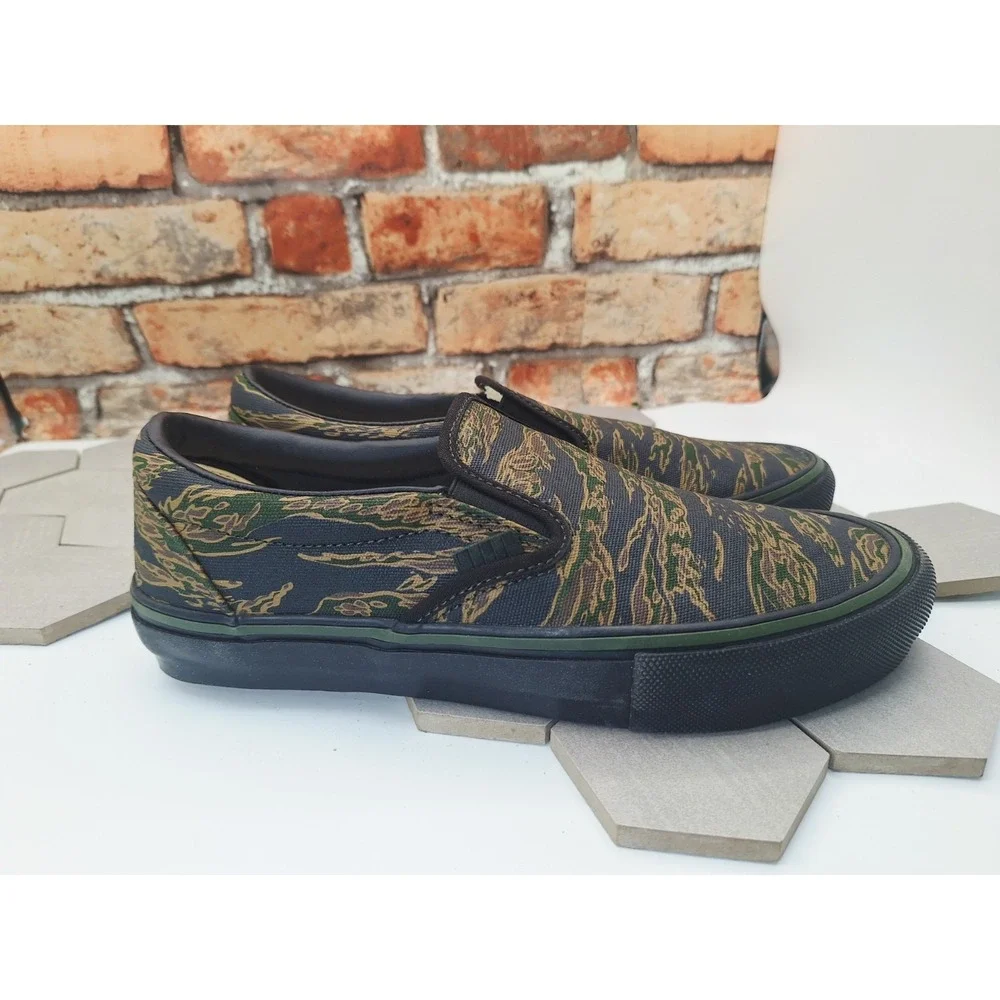 Vans Skate Slip-On Tiger Camo Green Black Men Size 11 Popcush Bmx Rare